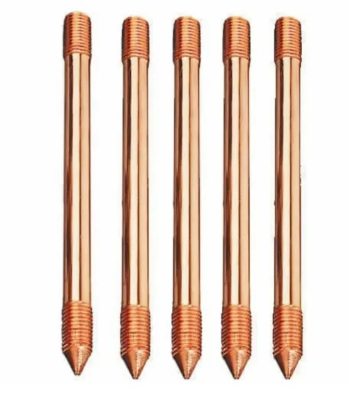 High-conductivity earthing rod for safe electrical grounding.