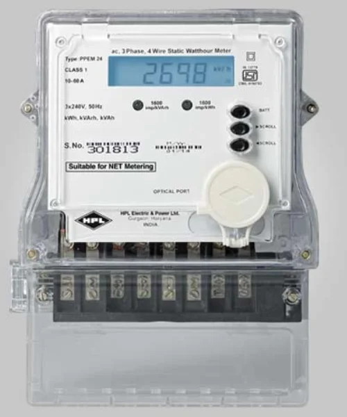 Bidirectional net meter for grid-tied solar savings and credits.
