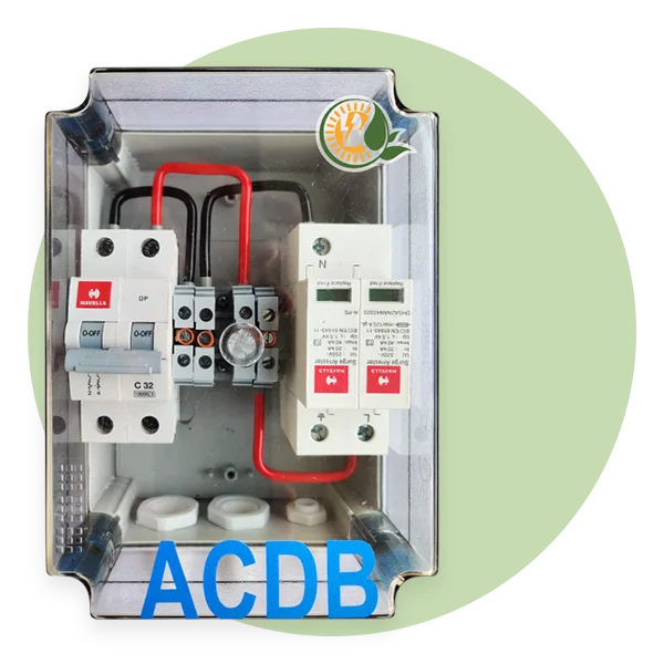 AC distribution box with organized wiring and protection components.