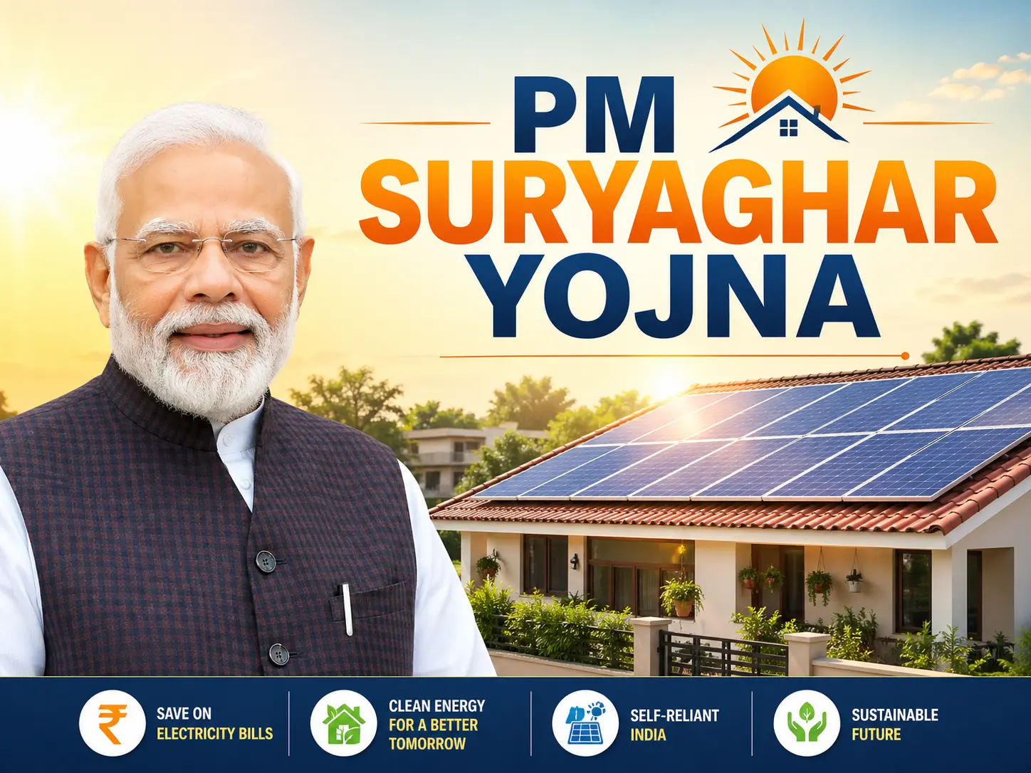 PM Surya Ghar: Muft Bijli — government rooftop solar scheme branding banner